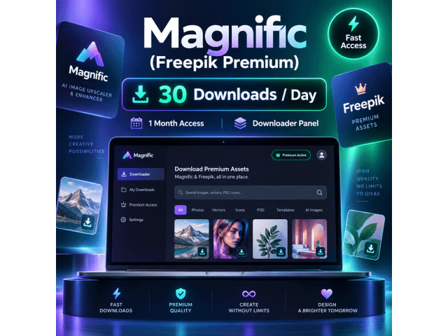 Magnific Premium+ | 1 месяц | 30 скачиваний в день | До 900 скачиваний | Панель загрузки